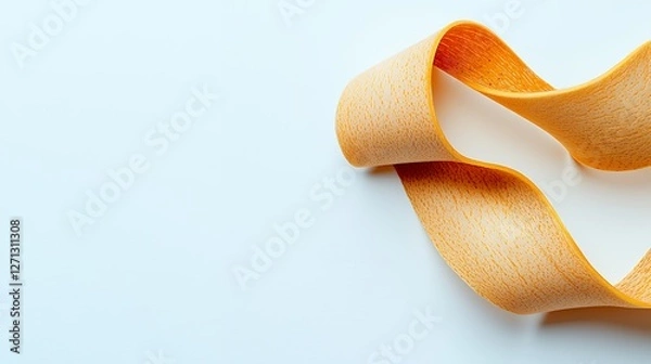 Fototapeta Close-Up View of an Elegant Orange Ribbon on a Light Blue Background