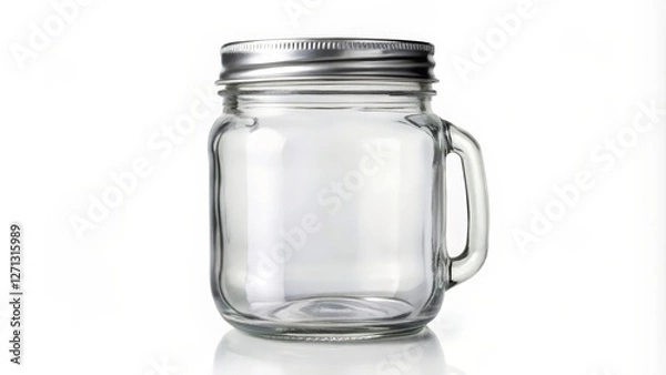 Fototapeta Glass Mason Jar with Metal Lid and Handle on White Background