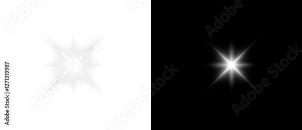 Fototapeta Png gold star light, sparkle. Yellow light effect. Shining light with yellow gold color. Png spotlight spark.Vector transparent sunlight special lens flare light effect
