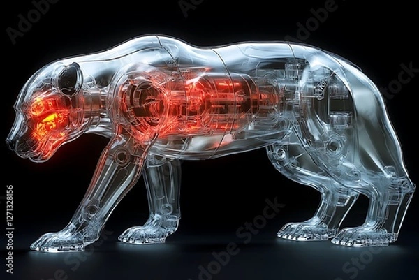 Fototapeta A Transparent Robotic Tiger with Exposed Engine, showcasing advanced technology.
