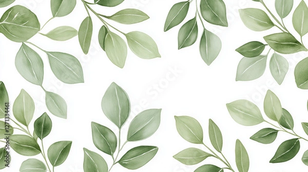 Fototapeta Seamless Watercolor Green Foliage Pattern – AI-Generated Image