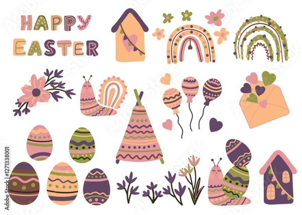 Obraz Happy Easter in lilac and pink colors set