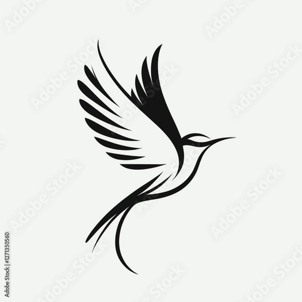 Fototapeta Elegant flying bird illustration with flowing lines and minimalist design in black and white