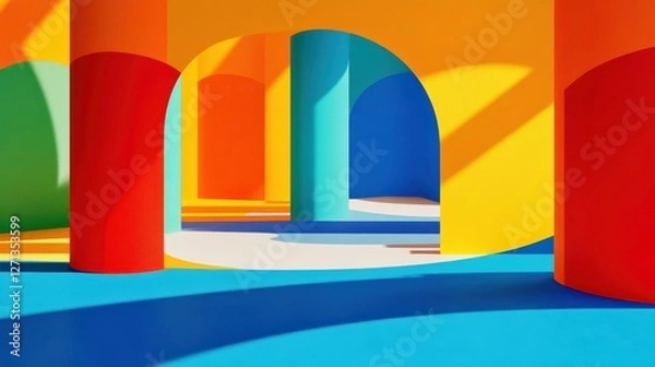 Fototapeta Geometric abstract art with vibrant colors shadows