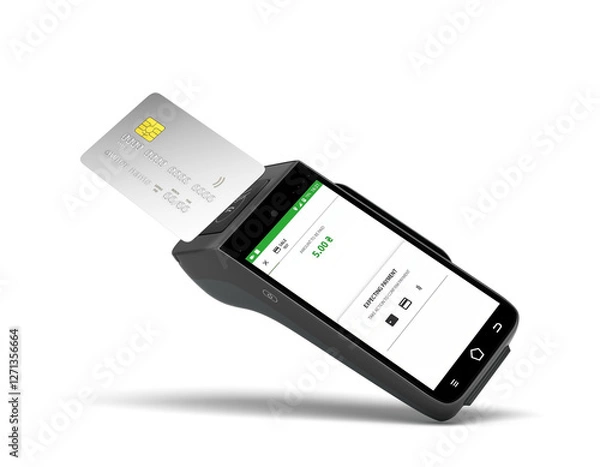 Fototapeta contactless payment by card through the terminal 3d render image on white