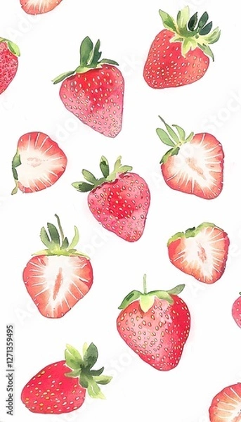 Fototapeta Strawberry Illustration Pattern On White Background

