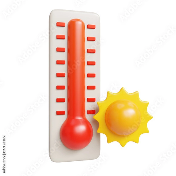 Fototapeta High temperature thermometer 3d render illustration on transparent background