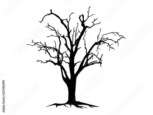 Fototapeta Black Branch Tree or Naked trees silhouettes. Hand drawn isolated illustrations.