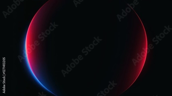 Fototapeta Minimalist Abstract Planet with Red and Blue Gradient Glow on Black Background