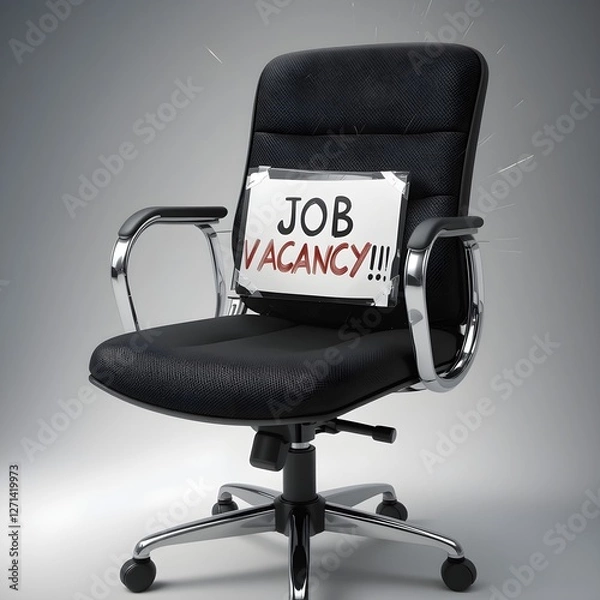 Fototapeta Realistic 3D Office Chair with We Need You JOB VACANCY Sign - Hiring and Job Vacancy Concept
