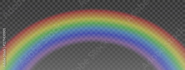 Fototapeta Realistic glowing rainbow arc with vibrant colors, transparent background, smooth gradient, bright light effect, magical spectrum, prismatic refraction, abstract dreamy illumination, surreal weather 