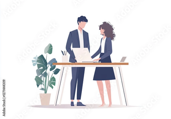 Obraz illustration is ideal for business presentations, marketing materials, or team-building concepts. It conveys teamwork, professionalism, and a positive work environment