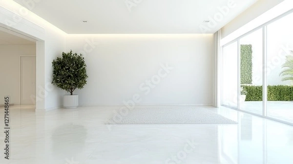 Fototapeta Modern Empty White Living Room with Patio View