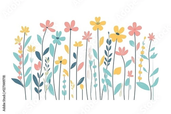 Fototapeta Vibrant Spring Bloom: A Delightful Collection of Colorful Flowers, Perfect for Springtime Designs, Greeting Cards, Websites, and More! Add a touch of floral elegance to your projects with these       
