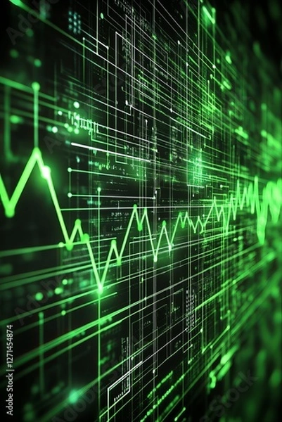 Fototapeta Digital Heartbeat on Green Technology Background. Wellness Healthcare Connected Data.
