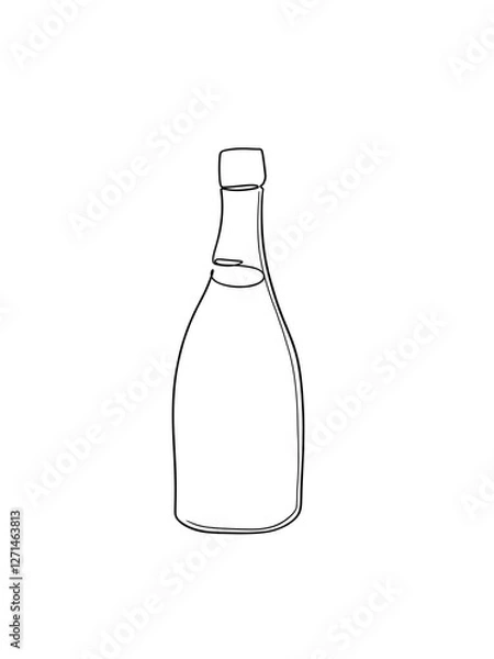 Obraz The wine bottle cheers is drawn in one line style. Printable wall art.	