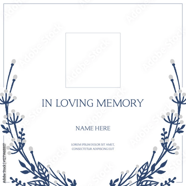 Obraz Funeral flyer background layout card for print social post in simple floral illustration style