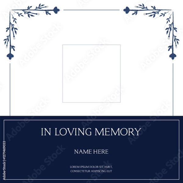 Fototapeta Funeral flyer background layout card for print social post in simple floral illustration style
