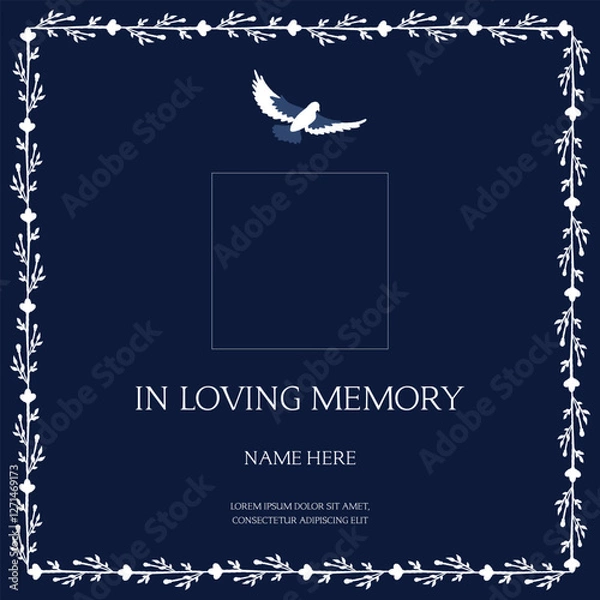 Obraz Funeral flyer background layout card for print social post in simple floral illustration style