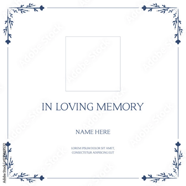 Obraz Funeral flyer background layout card for print social post in simple floral illustration style