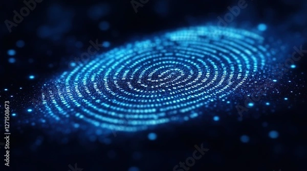 Fototapeta Digital Fingerprint Representation with Glowing Blue Dots on Dark Background