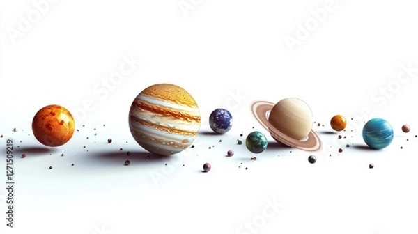 Obraz Detailed Isolated Solar System Planets Set Against a Pure White Background, Showcasing Accurate Planetary Colors and Arrangements for Scientific and Educational Use