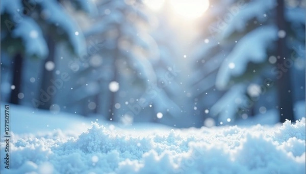 Fototapeta White and gray snowflakes scattered in the air with soft focus, airy, icy