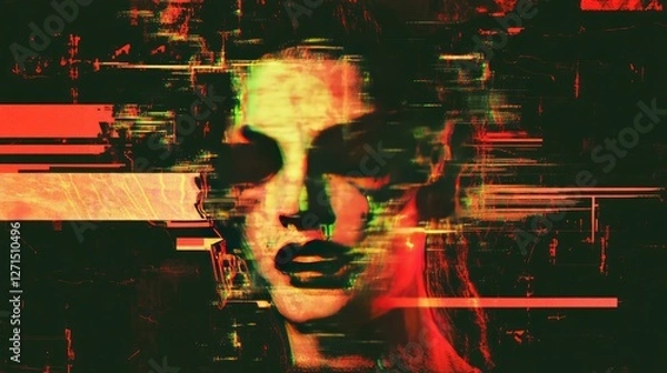 Fototapeta Digital Distortion Matrix with Cyberpunk Glitch Effects and Data Corruption Artifacts