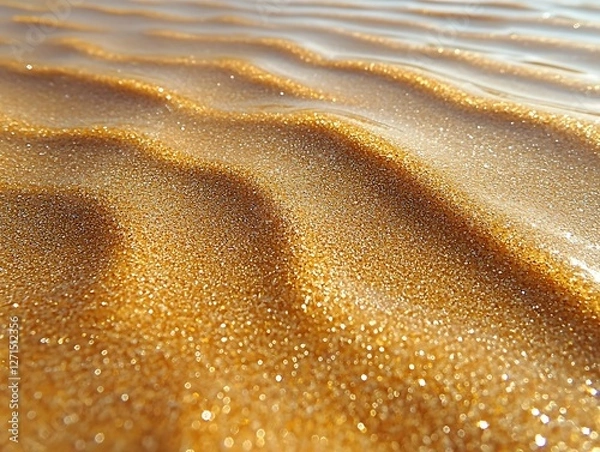Fototapeta Close-Up View of Glittering Golden Sand with Gentle Waves