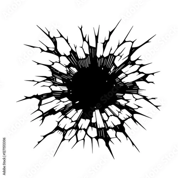 Fototapeta  Crack and black hole in the wall or on the ground vector flat design