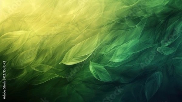 Fototapeta Abstract gradient of green and yellow leaves swirling gently, creating a serene and calming atmosphere