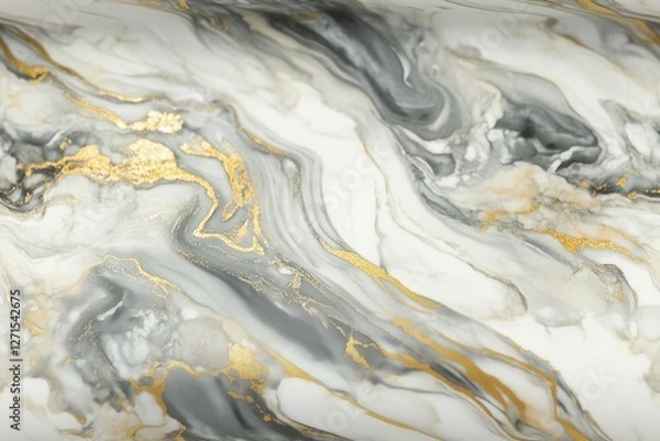 Fototapeta Textura abstrata de mármore com detalhes em dourado, cinza e branco, em padrão seamless, criada com IA generativa, ideal para design de interiores e superfícies sofisticadas
