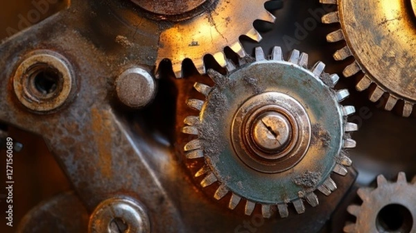 Fototapeta Intricate Gear System: A Detailed View of Interlocking Mechanisms