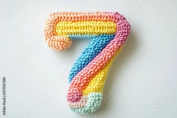 Fototapeta Vibrant Crochet Number Seven: A Colorful, Handmade Delight! Perfect for crafting projects, blogs, websites, and more! This cheerful, whimsical image adds a touch of handmade charm to any design. Ideal