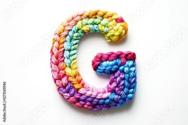 Fototapeta Whimsical Yarn Letter G: Colorful Knit Alphabet, Handmade Font, Craft Texture, Rainbow Threads, Crochet Letter, Boho Style, Knitted Letter G, Colorful Alphabet, Yarn Craft, Textured Letter, Vibrant   