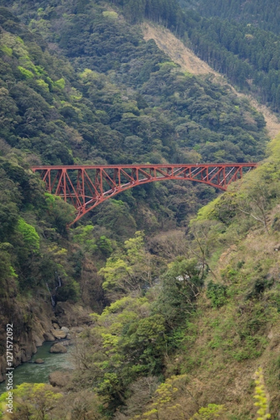 Fototapeta 渓谷を渡る赤い鉄橋