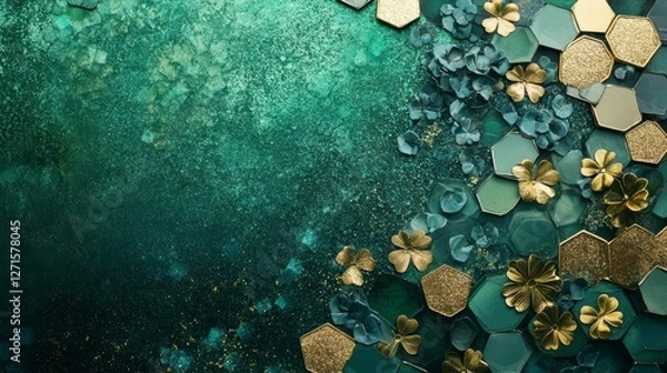 Fototapeta Teal floral pattern background, artistic design, decorative composition, graphic element, suitable for social media, print