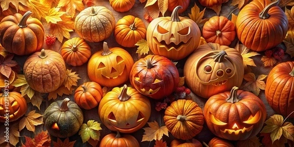 Obraz Aerial View of Stacked Jack-o'-lanterns for Halloween Festival