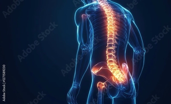 Fototapeta 3D Medical Illustration of Human Spine with Glowing Pain Effect Highlighting Back Pain and Posture Issues