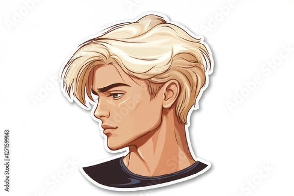 Fototapeta This digital illustration captures a young man with flowing blonde hair in profile, emphasizing his strong features and the contemporary design that evokes modern artistry.