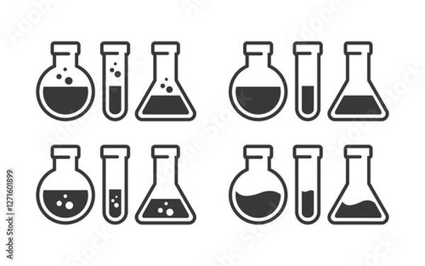 Fototapeta Set of Chemical test tube. Glass tube. Flask template. Glass container. Flask of poison. Jar icon. Medicine vial. Logo template. Laboratory tube. Flask icon. Chemical bottle.