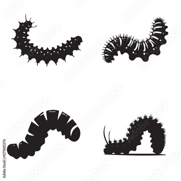 Obraz Silhouette of a Caterpillar Crawling – Insect Vector Illustration