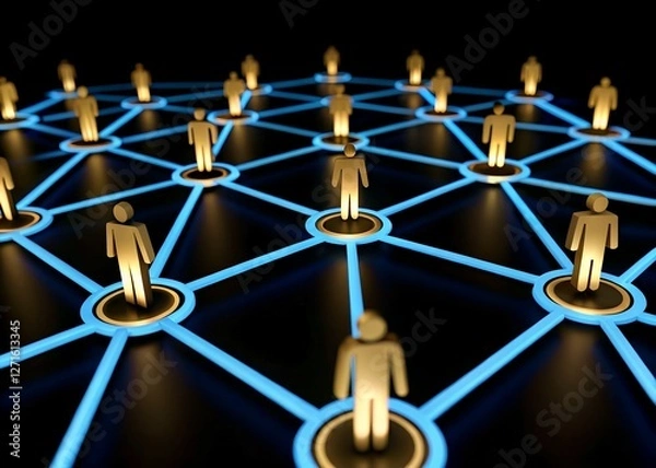 Fototapeta Social network with people connection with blue light