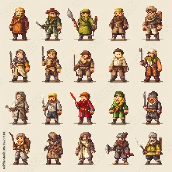 Obraz Pixelated NPC Characters Showcase Digital Realm Art Collection Fantasy Environment Aesthetic Perspective Retro Concept