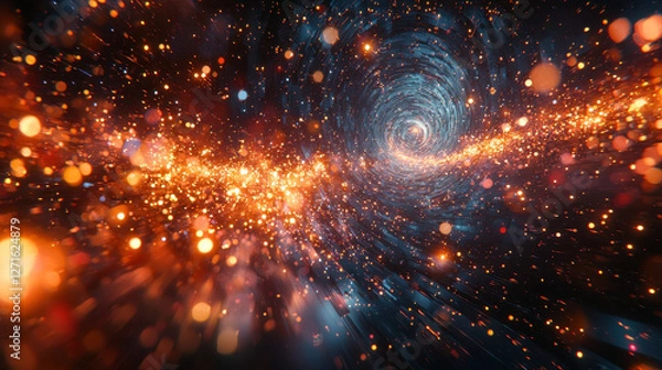 Obraz Stunning display of particle collision inside a large hadron collider showcasing intricate energy flows and vibrant explosions in a symmetrical structure