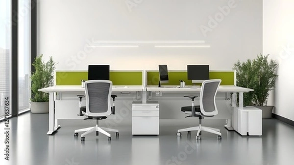 Fototapeta Meticulously Designed Professional Workspace with Modular Furniture and Bright Lighting