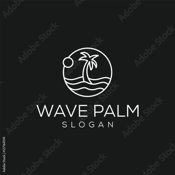 Fototapeta tropical palm tree line art logo vector minimalist illustration design  tropical view coconut tree logo design