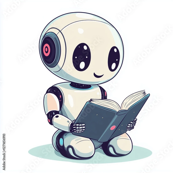 Obraz cute AI robot isolated on white background Generative ai