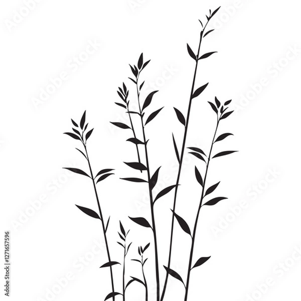 Fototapeta Small leaf plant silhouette pattern wallpaper. Black and white. minimal artwork. simple template. tattoo design. card and package. Vector illustration.