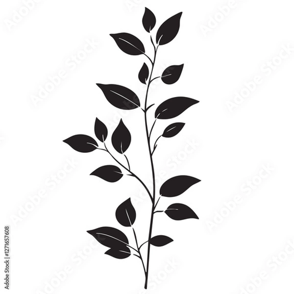 Fototapeta Small leaf plant silhouette pattern wallpaper. Black and white. minimal artwork. simple template. tattoo design. card and package. Vector illustration.